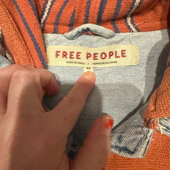 Free People Hooded Baja Jacket Denim and Rust - Picture 4 of 5